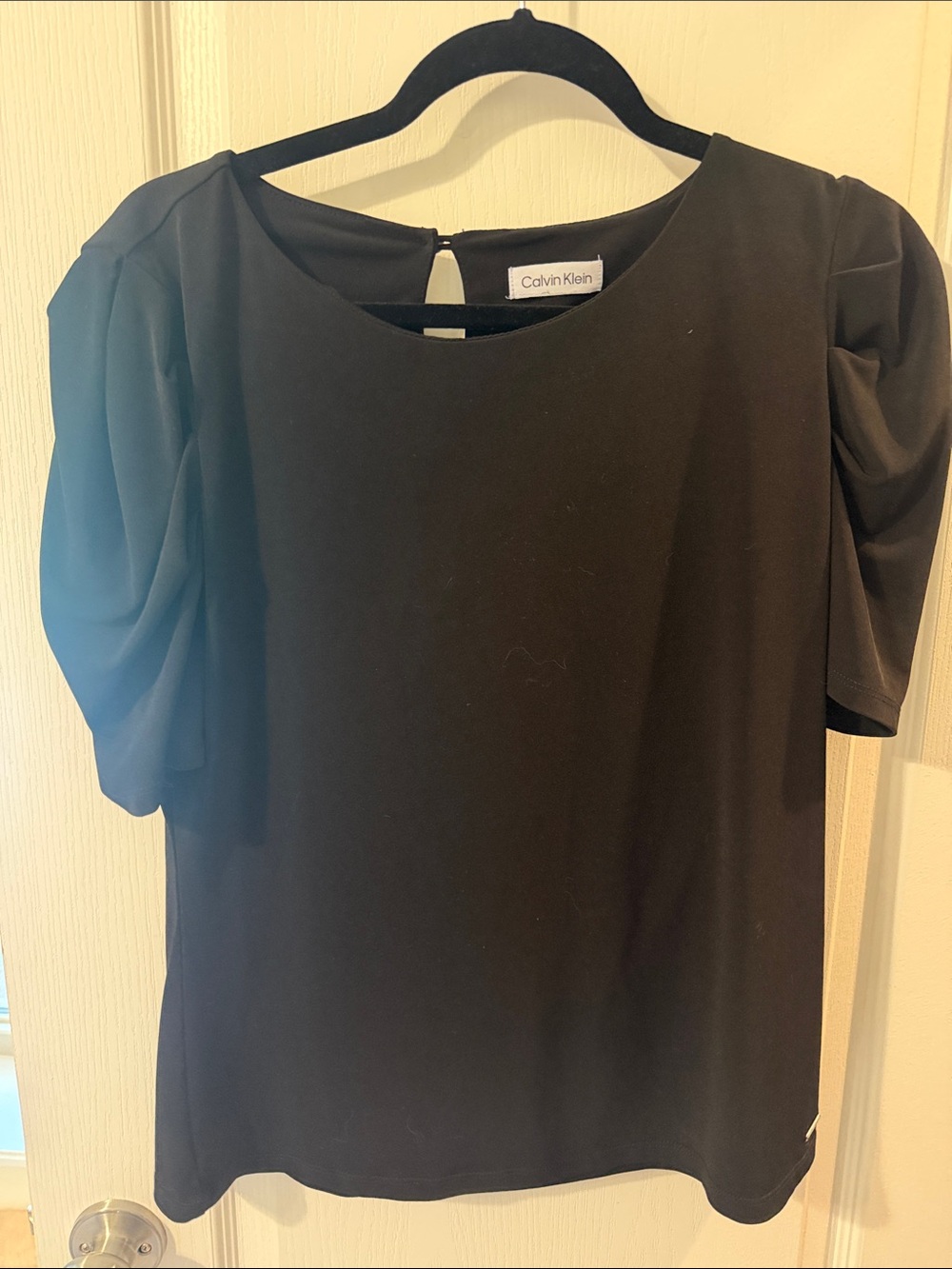 Calvin Klein Black Short Puff Sleeve Blouse